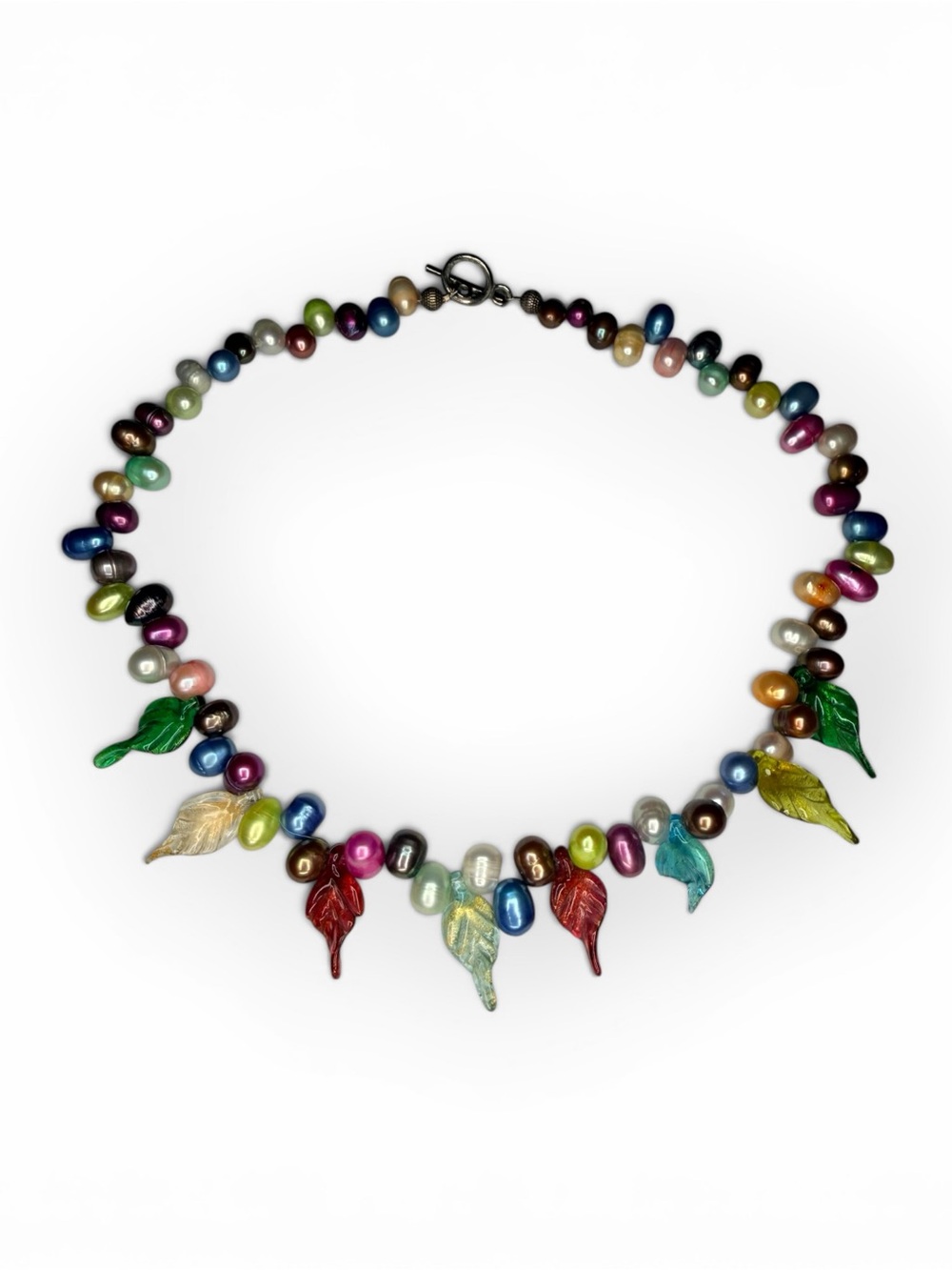 Multicolor Freshwater Pearl Leaf Charm Necklace